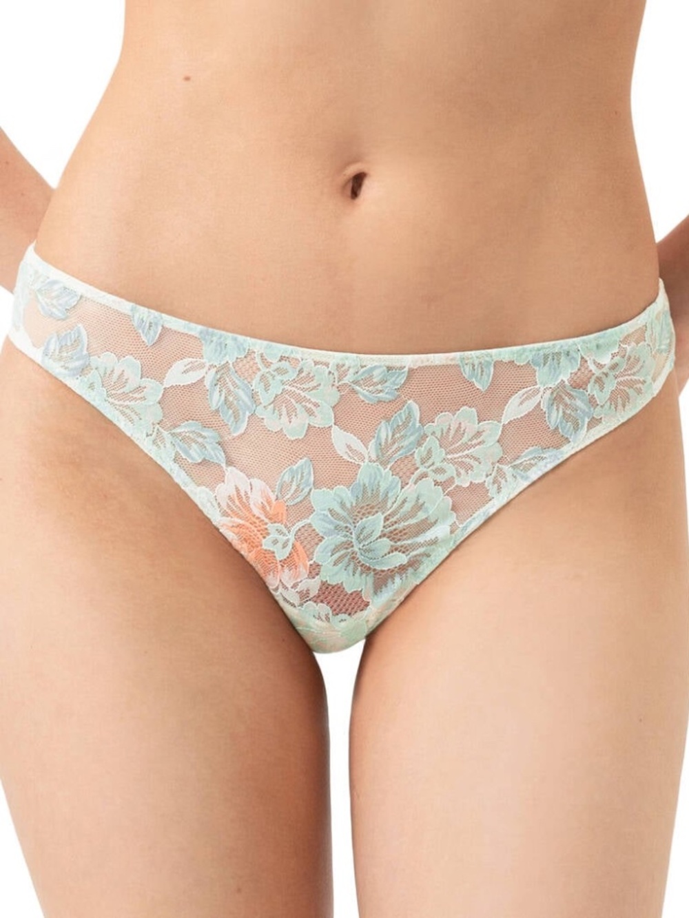 NEW Mey Amazing Floral Sheer Lace Thong Panty 1320011 Oatmilk 1204 Orange Green